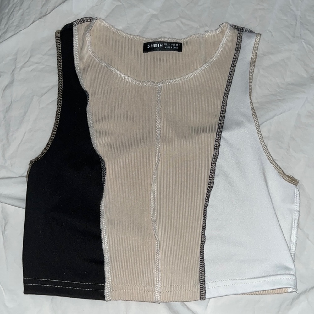 color block stitch trim tank top